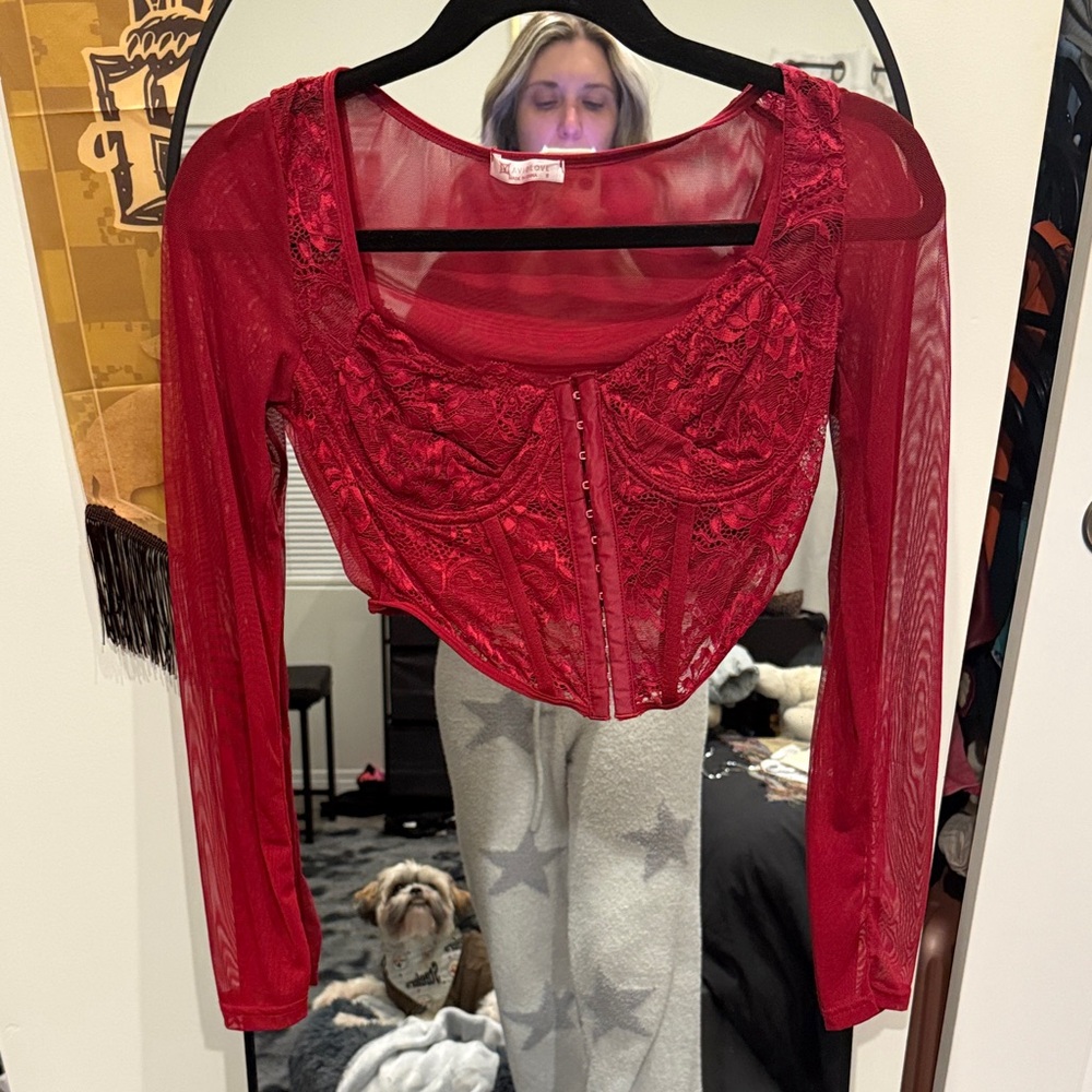 Elegant Red Lace Blouse
